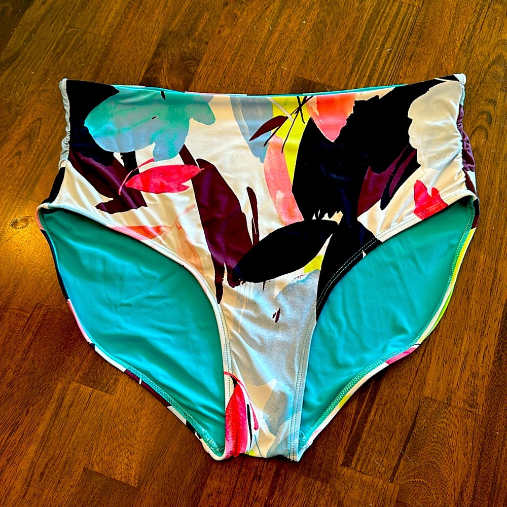 Floral High Wasted Bikini Bottom, Size 16